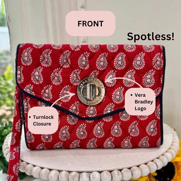 Vera Bradley Red Navy Bandana Paisley Turnlock Wallet Wristlet - Picture 2 of 6